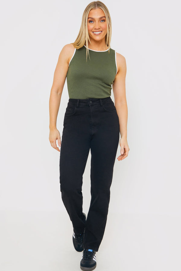 In The Style In The Style RIB CONTRAST BINDING BODYSUIT Khaki