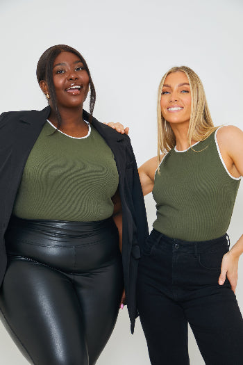 in the style In the Style RIB CONTRAST BINDING BODYSUIT Khaki