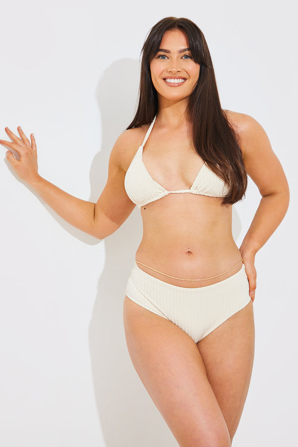 in the style In the Style Rib Double Strap Detail Triangle Bikini Top Cream