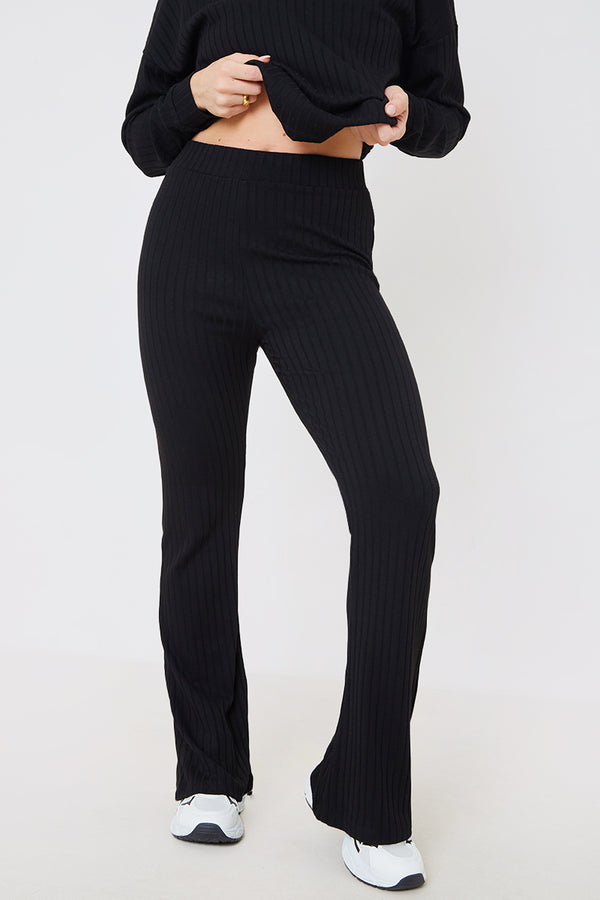 In The Style In The Style Rib Fit And Flare Trousers Black