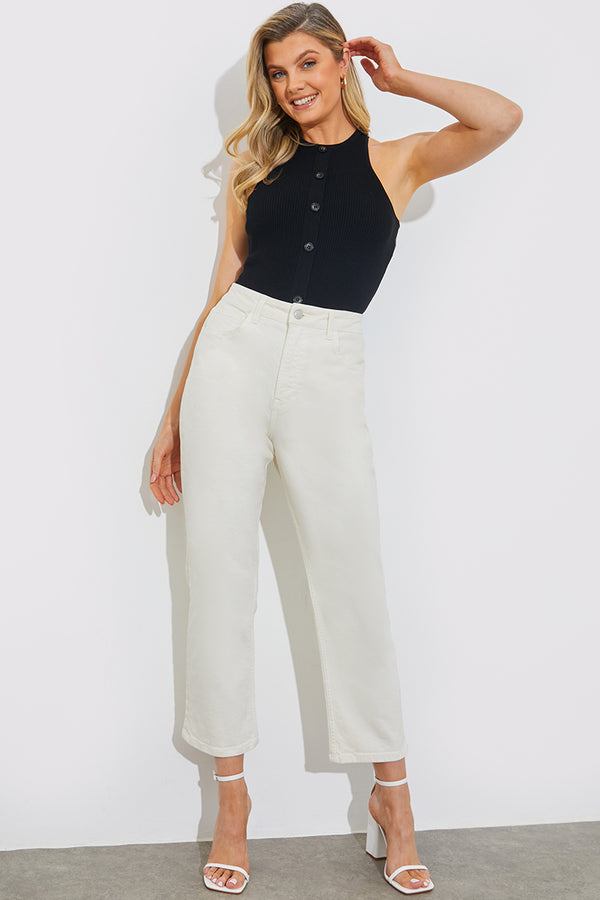 In The Style In The Style Rib Knit Button Detail Racer Neck Bodysuit Black