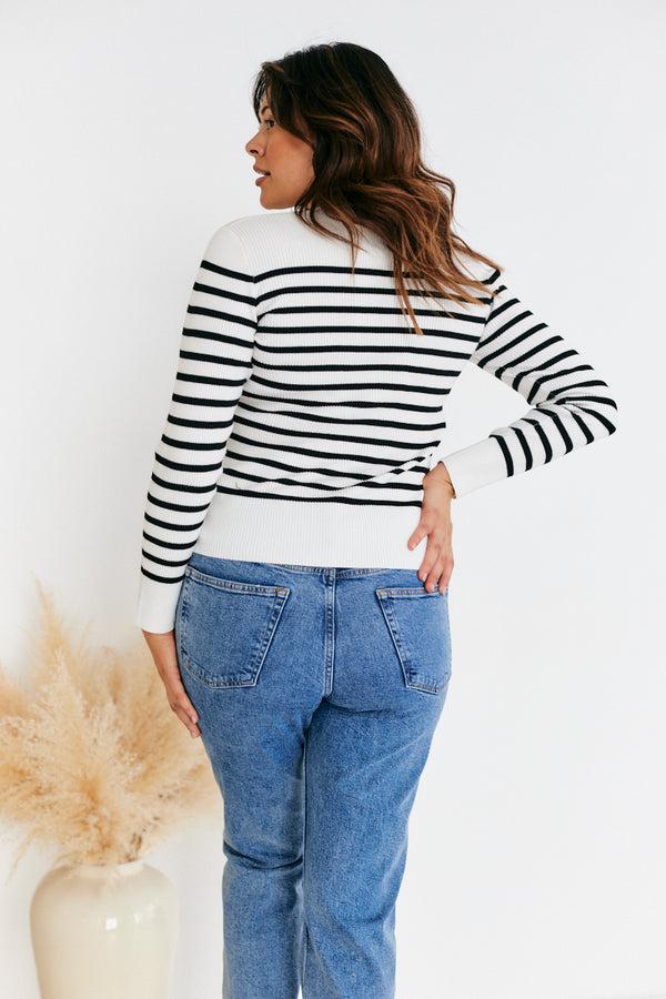 In The Style In The Style Rib Knit Button Up Stripe Cardigan Cream