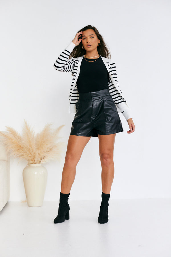 In The Style In The Style Rib Knit Button Up Stripe Cardigan Cream