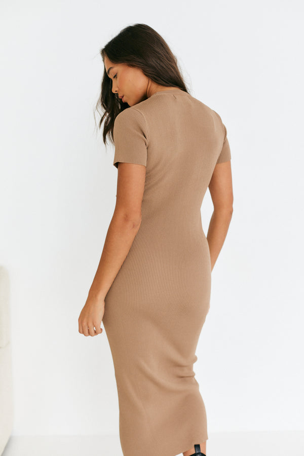 In The Style In The Style Rib Knit Crew Neck Midaxi Dress Neutral