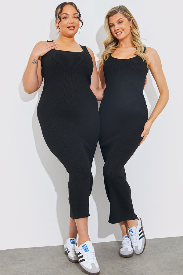 in the style In The Style Rib Knit Scoop Neck Maxi Dress Black