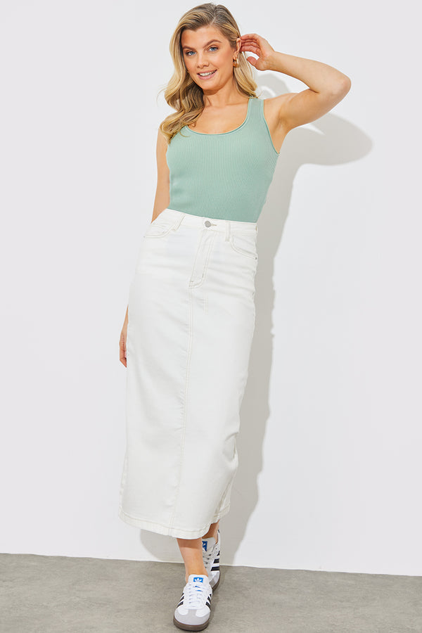 In The Style In The Style Rib Knit Scoop Neck Top Green