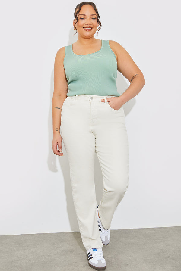 In The Style In The Style Rib Knit Scoop Neck Top Green