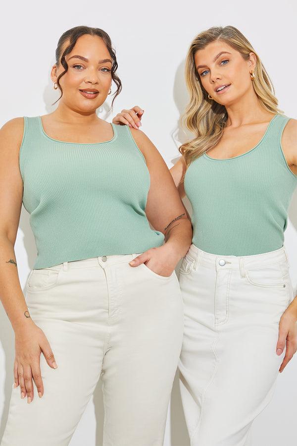 in the style In The Style Rib Knit Scoop Neck Top Green