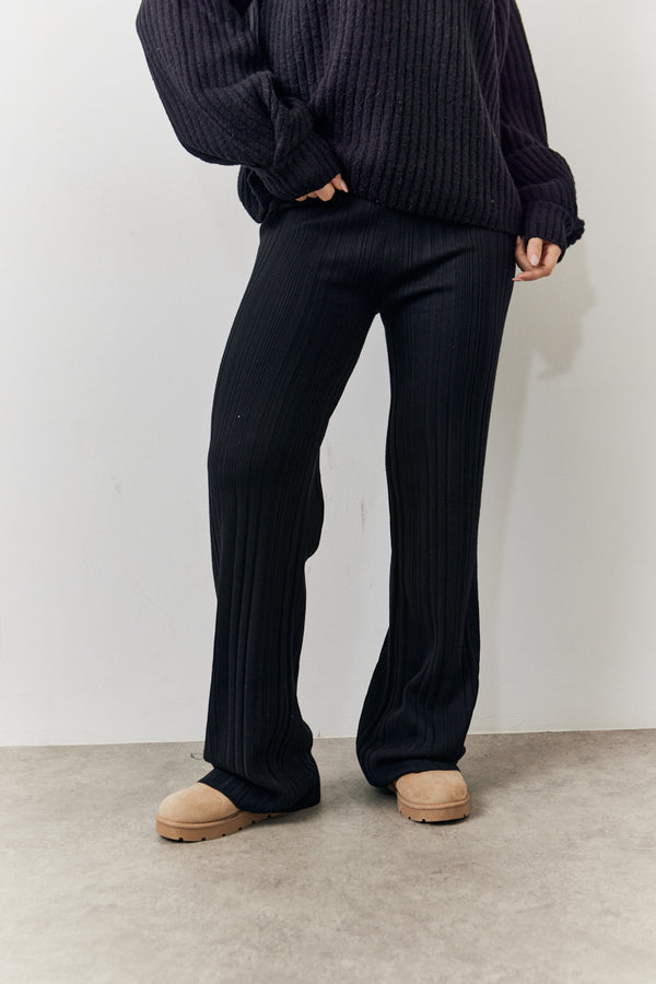 In The Style In The Style Rib Knit Wide Leg Co Ord Trouser Black