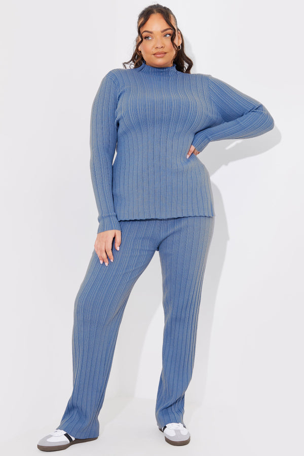 In The Style In The Style Rib Knitted Co Ord Trouser Blue