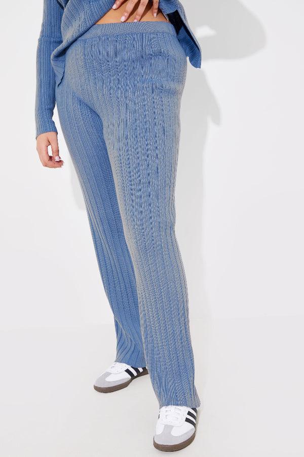 In The Style In The Style Rib Knitted Co Ord Trouser Blue