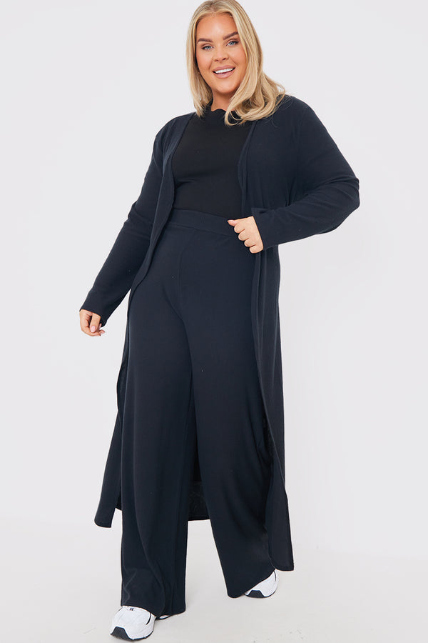 in the style In the Style Rib Tie Waist Longline Cardigan Black