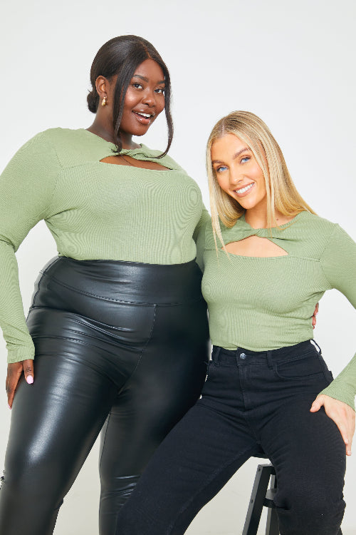 in the style In the Style RIB TWIST NECK CUT OUT BODYSUIT Sage