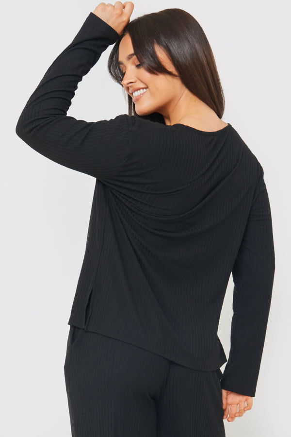 In The Style In The Style Rib V Neck Lounge Top Black