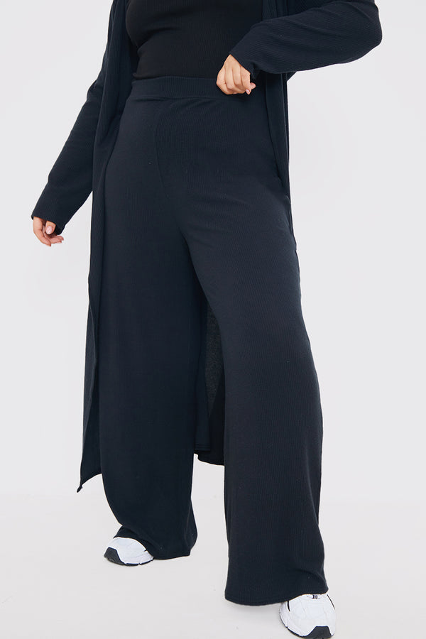In The Style In The Style Rib Wide Leg Trousers Black
