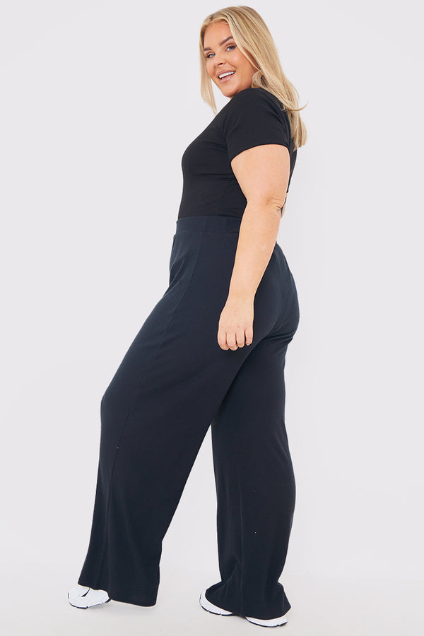 In The Style In The Style Rib Wide Leg Trousers Black
