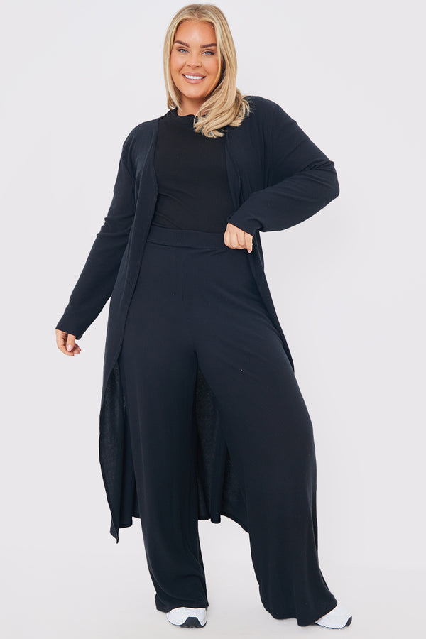 in the style In the Style Rib Wide Leg Trousers Black