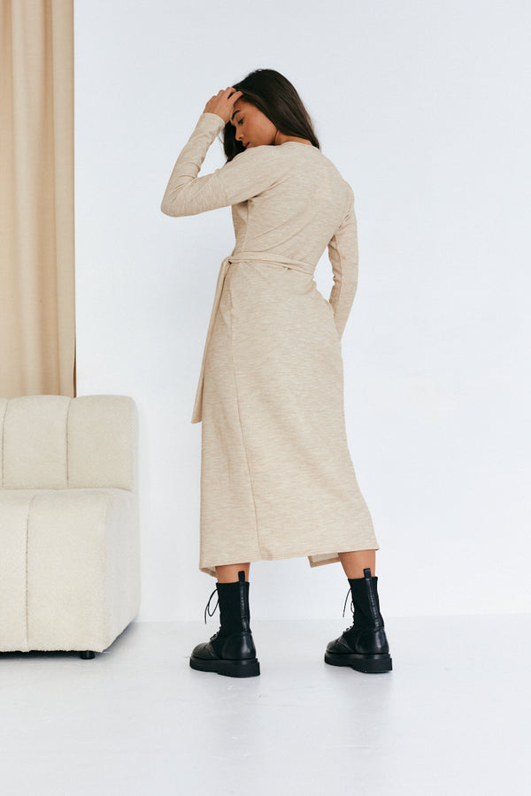 In The Style In The Style Rib Wrap Midi Dress Stone