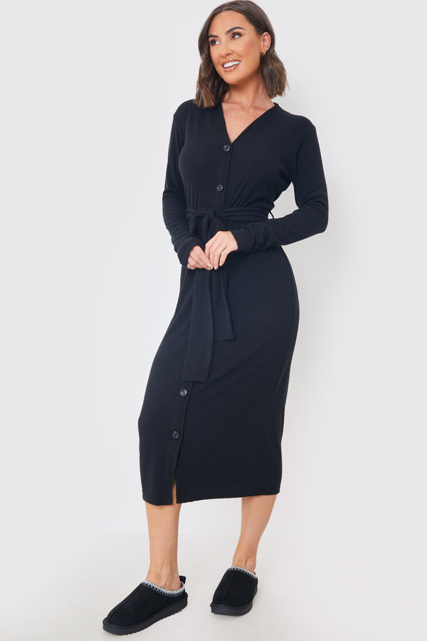 In The Style In The Style Ribbed Belted Midi Dress Black