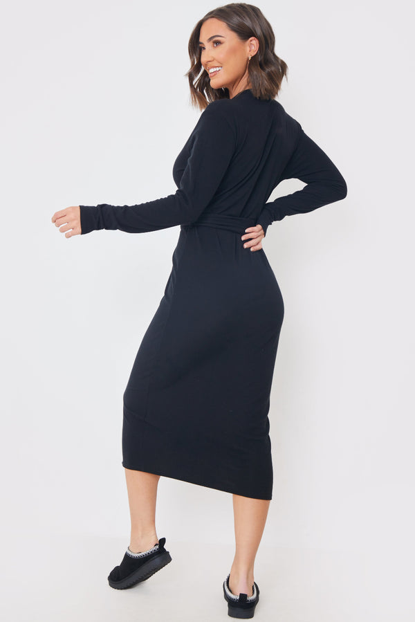 In The Style In The Style Ribbed Belted Midi Dress Black