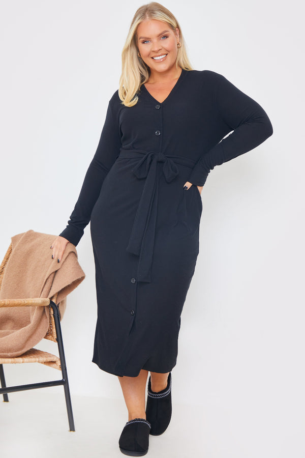 In The Style In The Style Ribbed Belted Midi Dress Black
