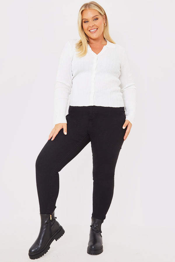 In The Style In The Style Ribbed CollaFitted Cardigan White