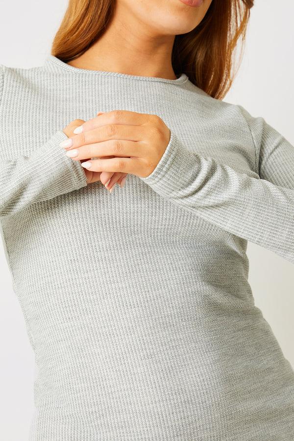 In The Style In The Style Ribbed Crew Neck Midi Dress Grey