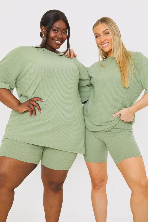 In The Style In The Style RIBBED CYCLING SHORTS Sage