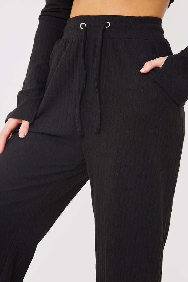 In The Style In The Style Ribbed Drawstring Wide Leg Trousers Black