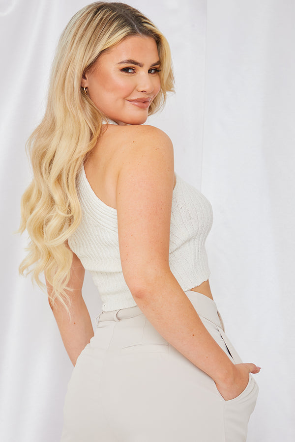 In The Style In The Style Ribbed Halter Neck Top Cream