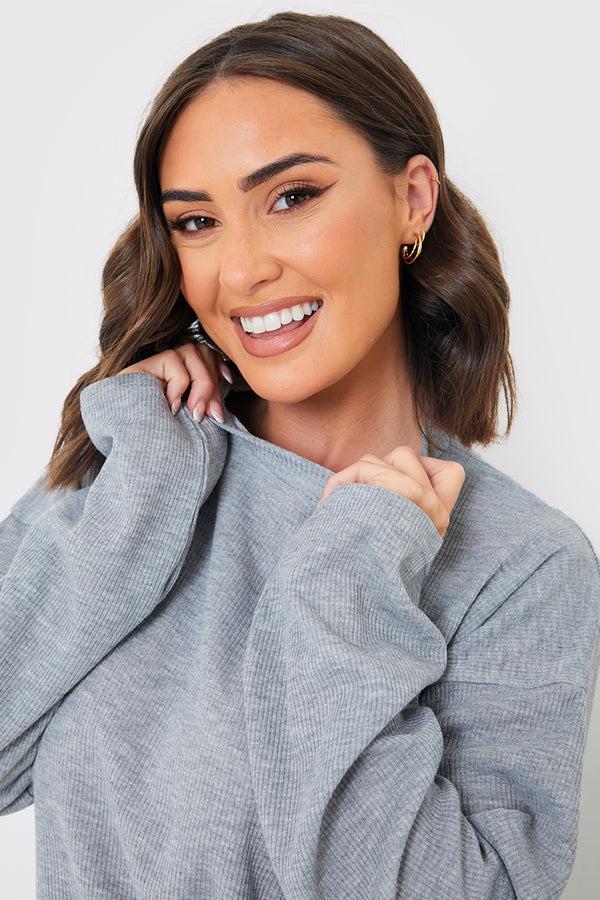 In The Style In The Style Ribbed Longsleeve Co Ord Top Grey