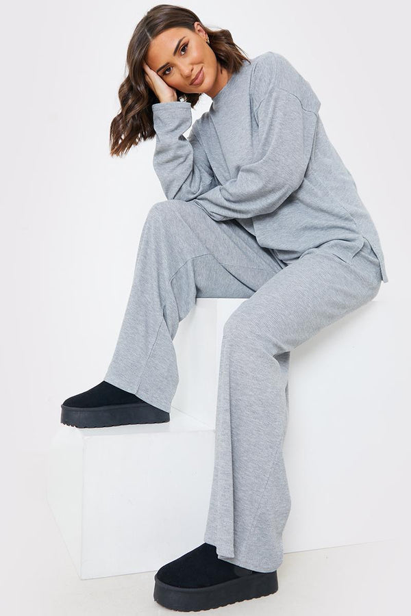 in the style In the Style Ribbed Longsleeve Co Ord Top Grey