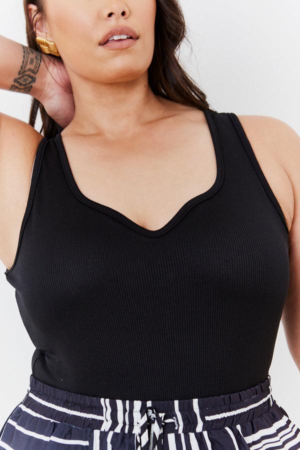 in the style In The Style Ribbed Sweetheart Neckline Bodysuit Black