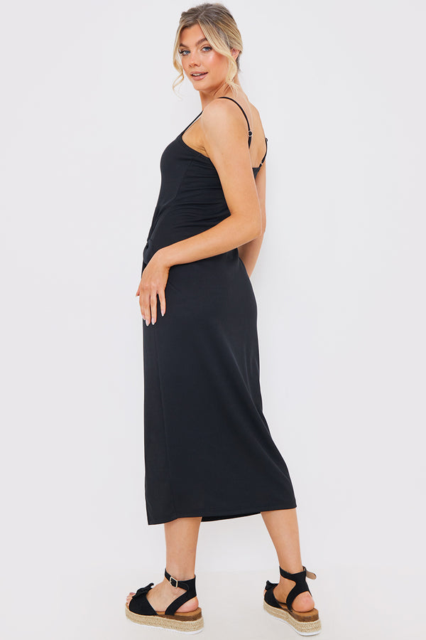 In The Style In The Style Ribbed Twist Detail Midi Dress Black