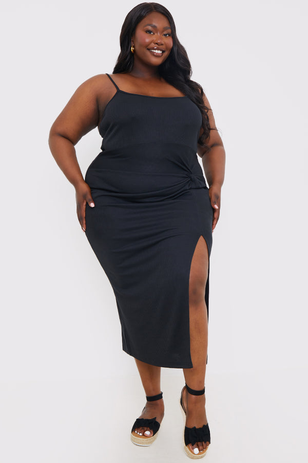 In The Style In The Style Ribbed Twist Detail Midi Dress Black