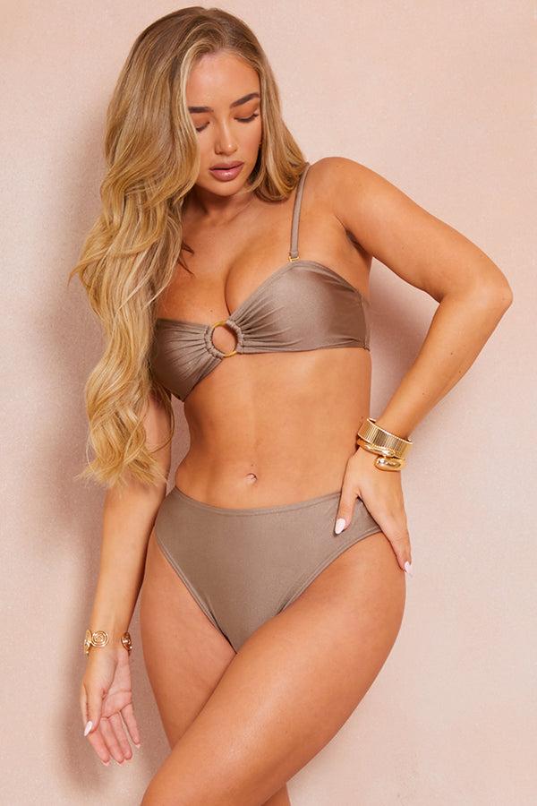 in the style In the Style Ring Detail Bikini Top Mocha