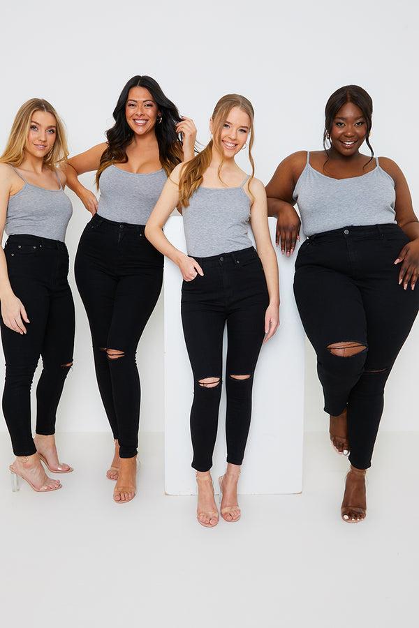 In The Style In The Style Ripped Knee Wash Stretch Skinny Jeans Black