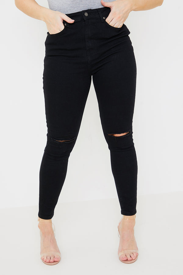 In The Style In The Style Ripped Knee Wash Stretch Skinny Jeans Black