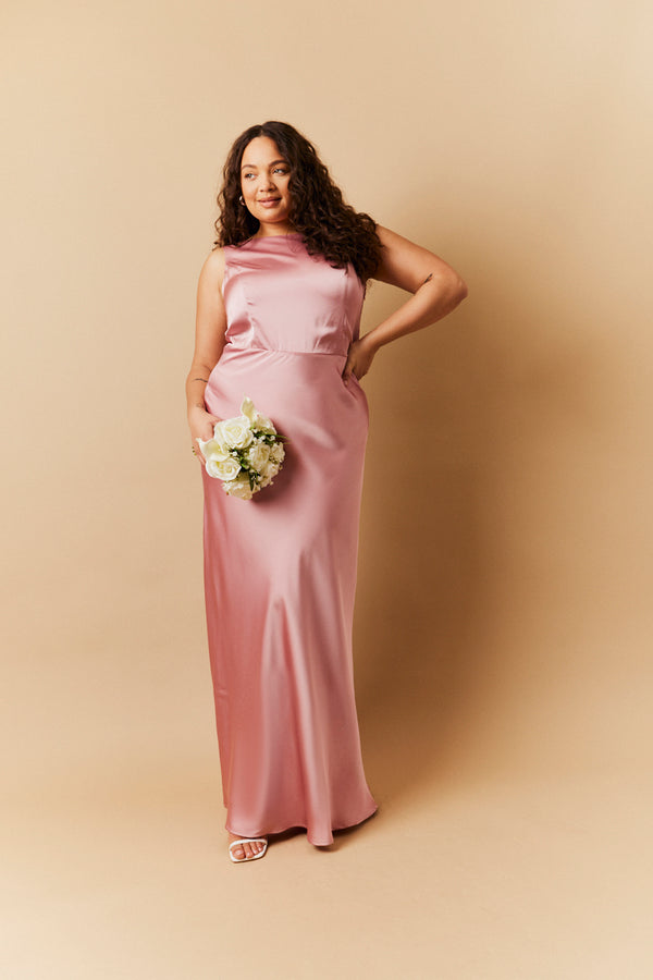 In The Style In The Style Rose Pink Satin Cowl Back Maxi Dress Rose Pink