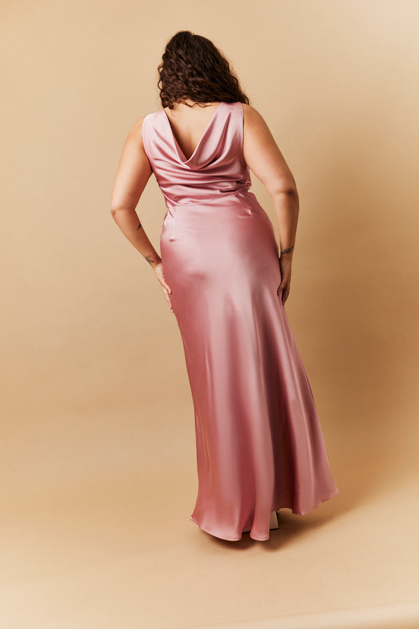 In The Style In The Style Rose Pink Satin Cowl Back Maxi Dress Rose Pink