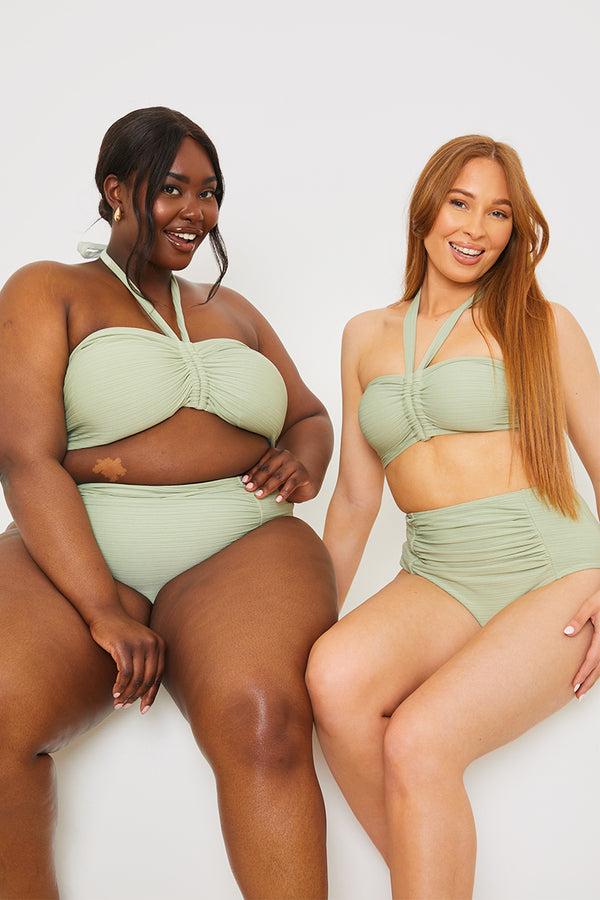 In The Style In The Style Ruched Front Detail Halter Neck Bikini Top Sage