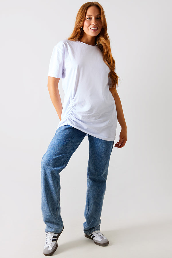 In The Style In The Style Ruched Longline Aysmmetric T-Shirt White