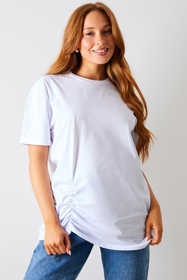in the style In The Style Ruched Longline Aysmmetric T-Shirt White