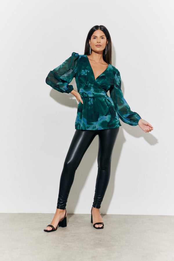 In The Style In The Style Ruched Printed Blouse Multicoloured