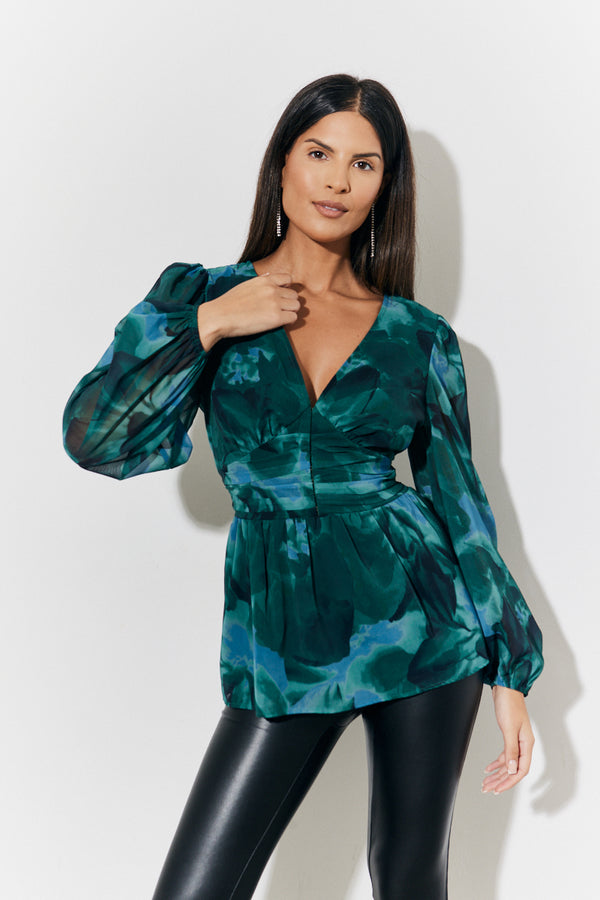 in the style In The Style Ruched Printed Blouse Multicoloured