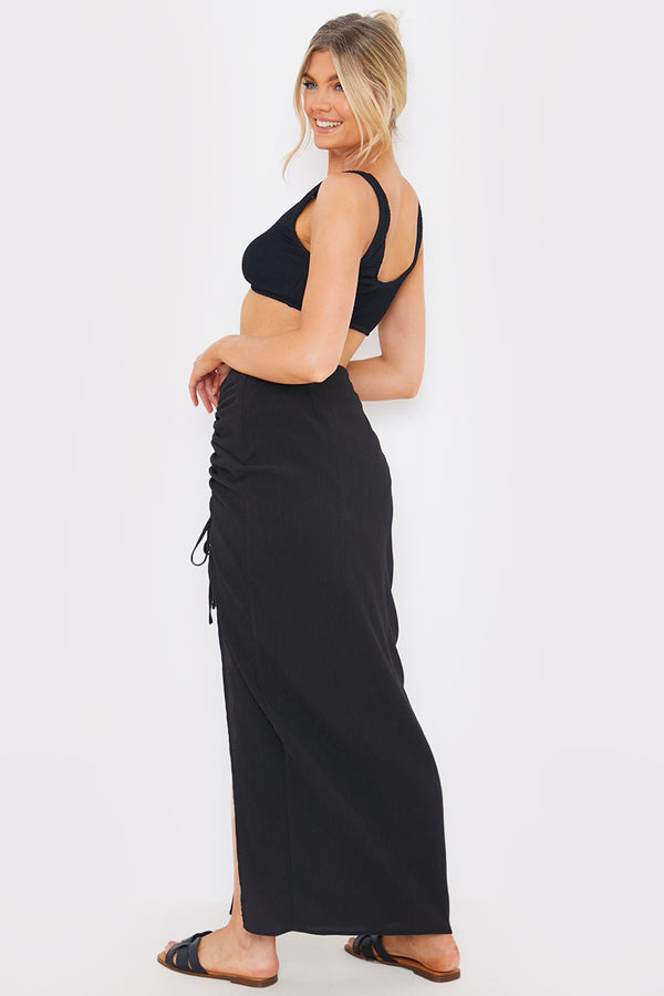 In The Style In The Style Ruched Side Maxi Sarong Black