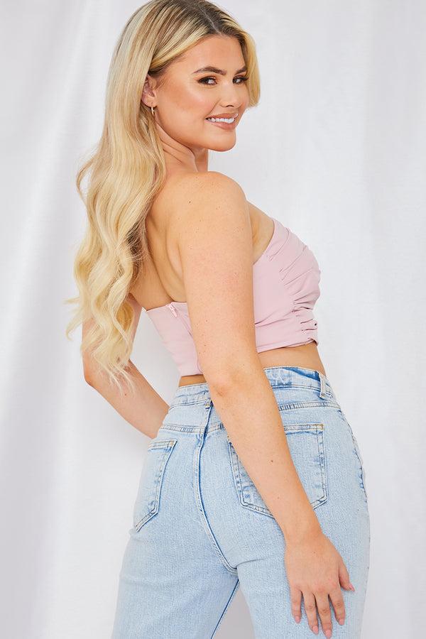 In The Style In The Style Ruched Strapless Corset Top Pink