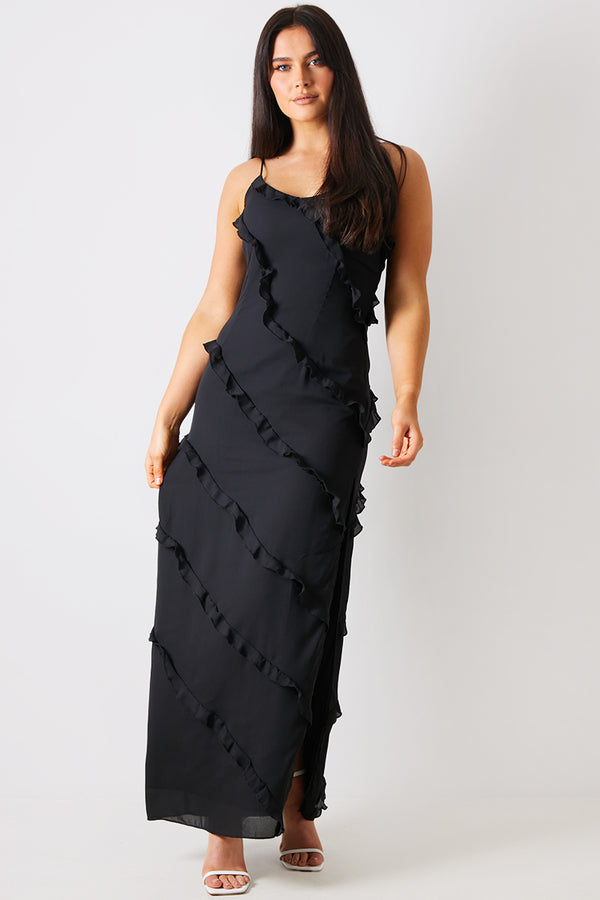 In The Style In The Style Ruffle Detail Maxi Dress Black