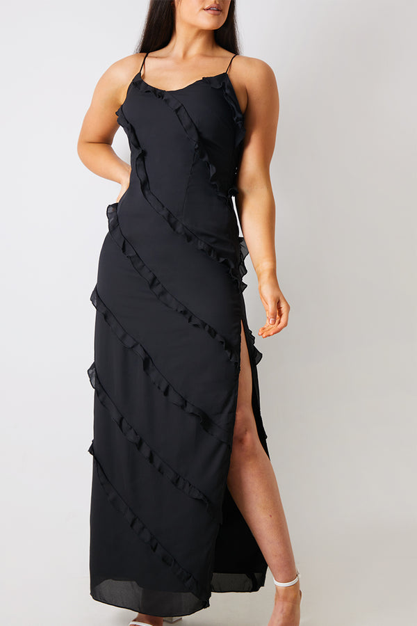 In The Style In The Style Ruffle Detail Maxi Dress Black