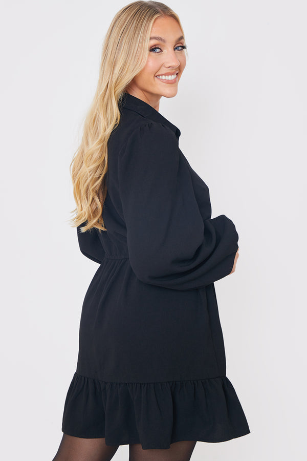 In The Style In The Style Ruffle Hem Mini Shirt Dress Black